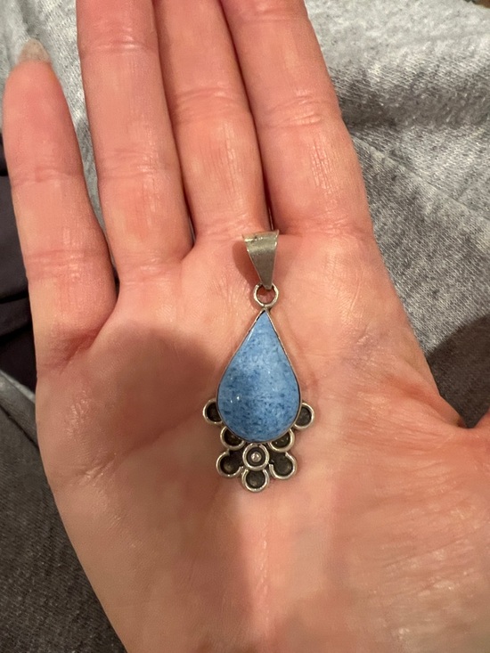 Jewelry - Silver Teardrop Blue Stone Pendant Necklace - Women Jewelry
